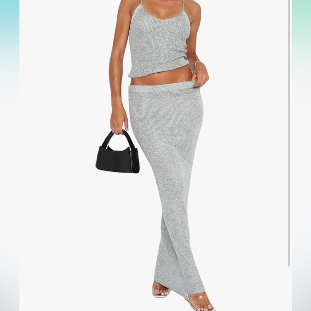 Silver Two-Piece Knit Maxi Set